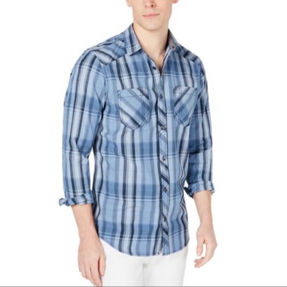 New INC Mens Aaron Cotton Plaid Button-Down Shirt​